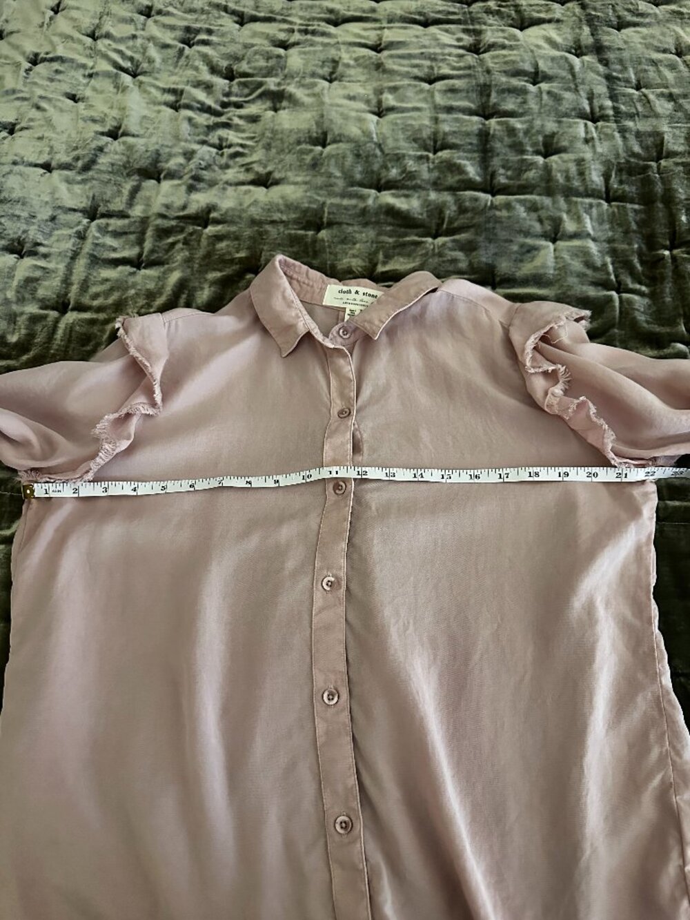 Anthropologie Cloth & Stone Pink Tencel Ruffle Button Down Shirt XL - Picture 7 of 10